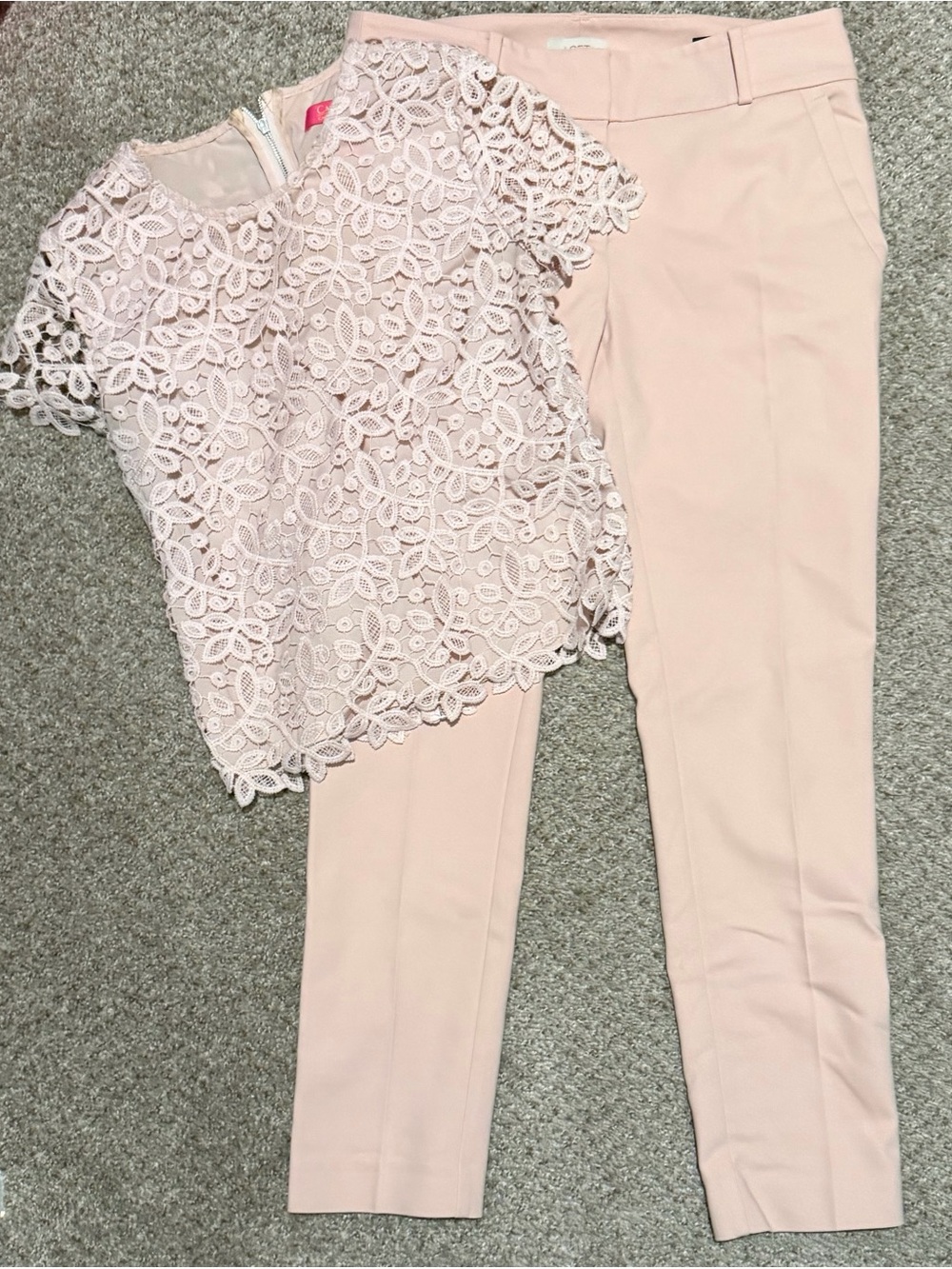 LOFT Blush Pink Lace Top with Matching Slim Pants